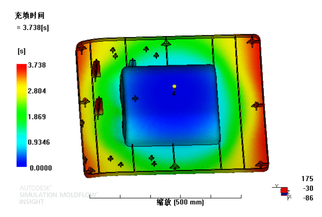 MoldFlow simulation — fill time analysis